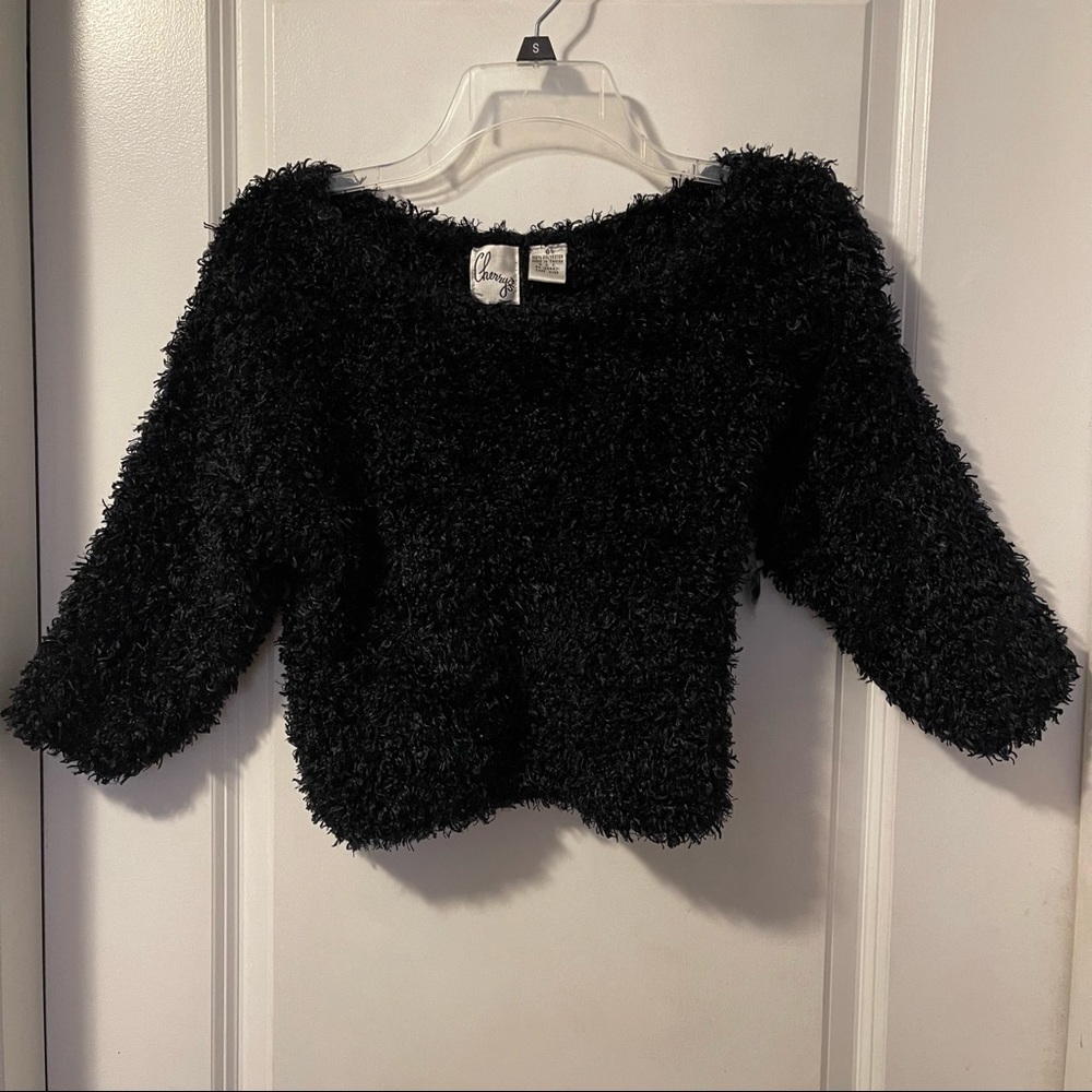 Cherry’s Black Cropped Super Fuzzy Rave Y2k Sweater S